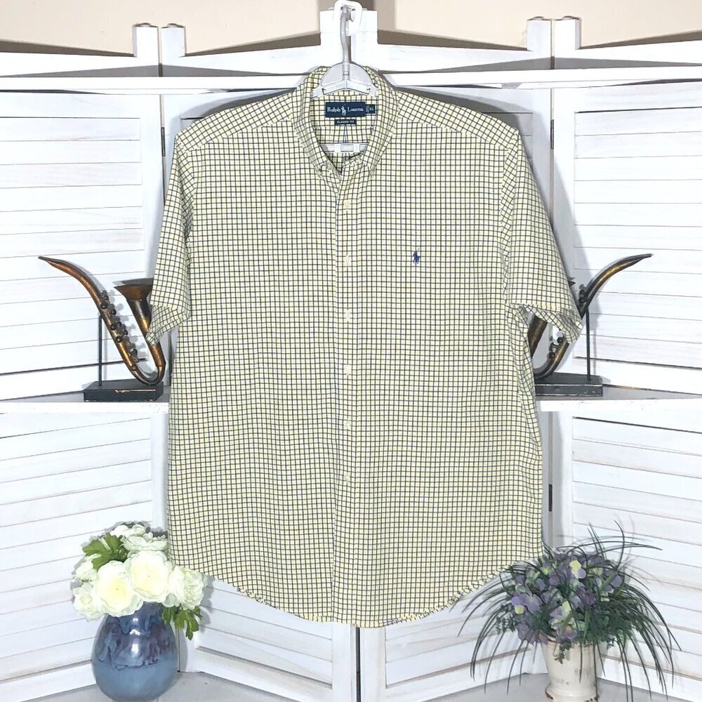 Ralph Lauren Classic Fit Button Down Shirt XL Yellow Blue